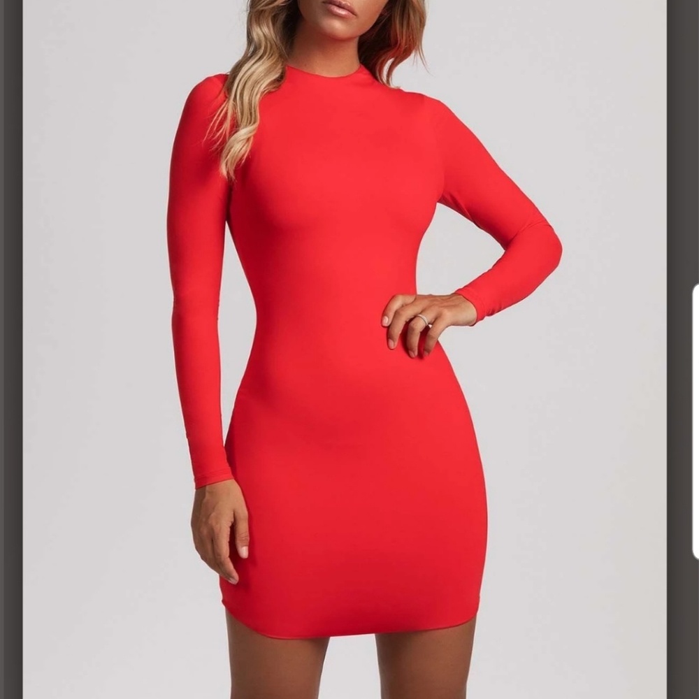 Meshki Kylie Dress: bright red long sleeve dress